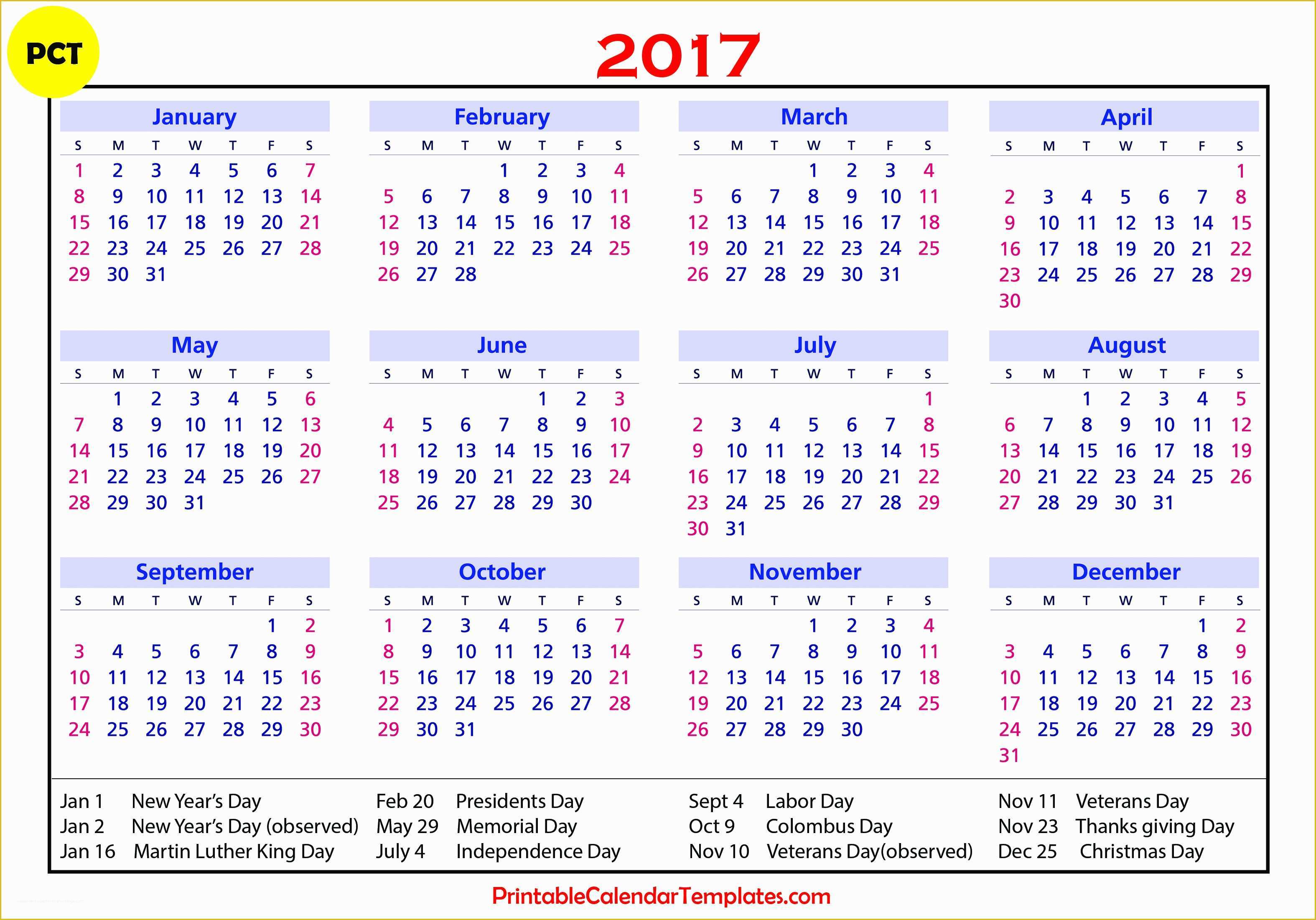 Free Photo Calendar Template 2017 Of 2017 Calendar with Holidays