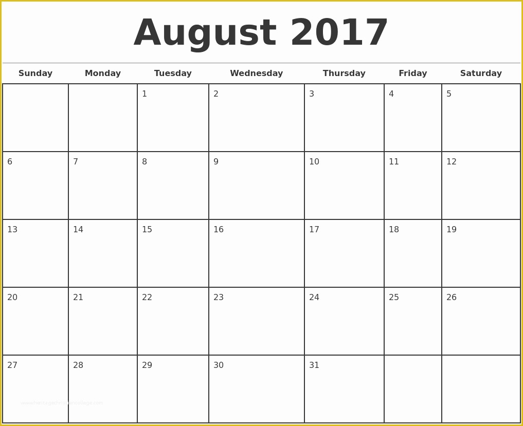 Free Photo Calendar Template 2017 Of August 2017 Calendar Template