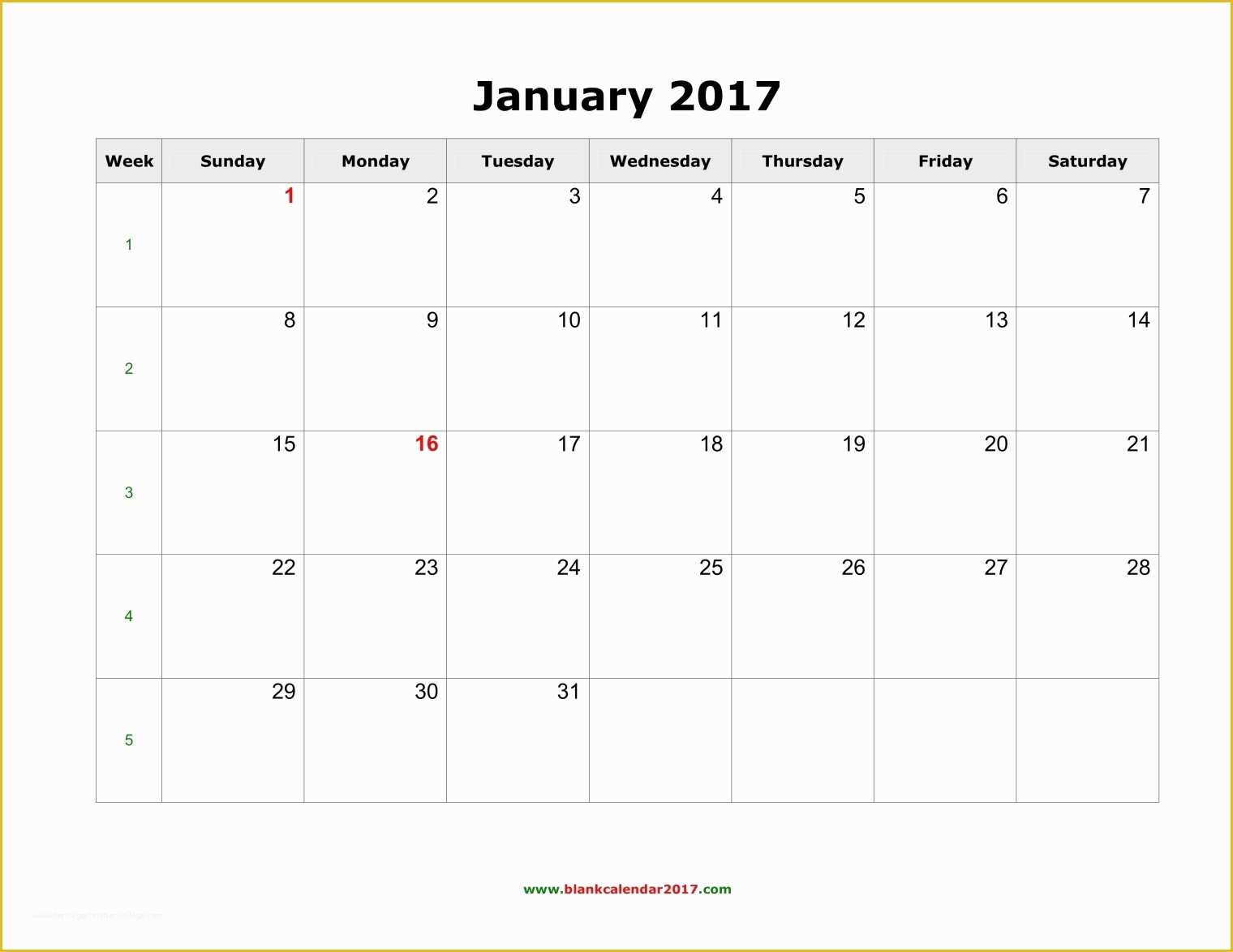 Free Photo Calendar Template 2017 Of Blank Monthly Calendar 2017