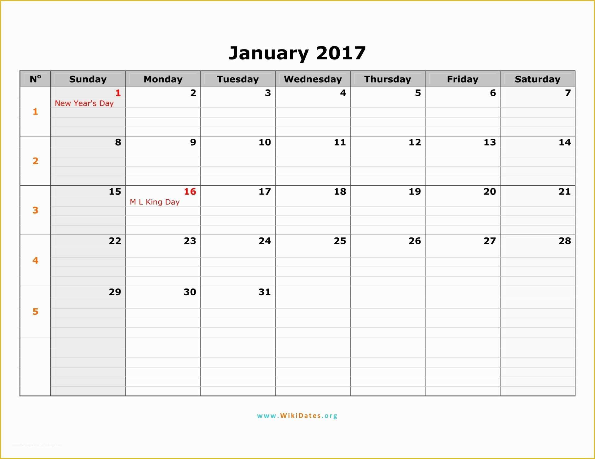 Free Photo Calendar Template 2017 Of Blank Monthly Calendar 2017