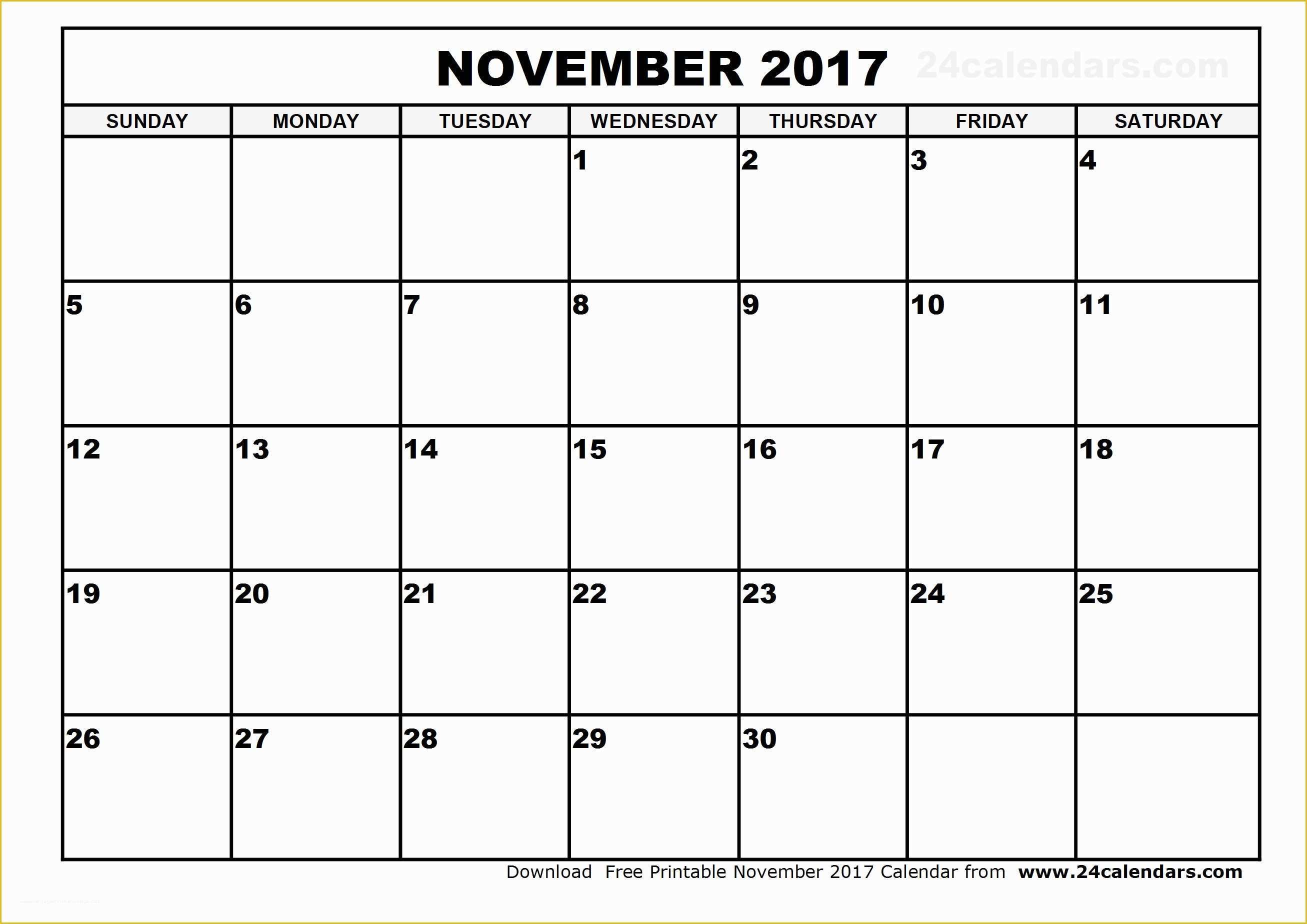Free Photo Calendar Template 2017 Of Blank November 2017 Calendar