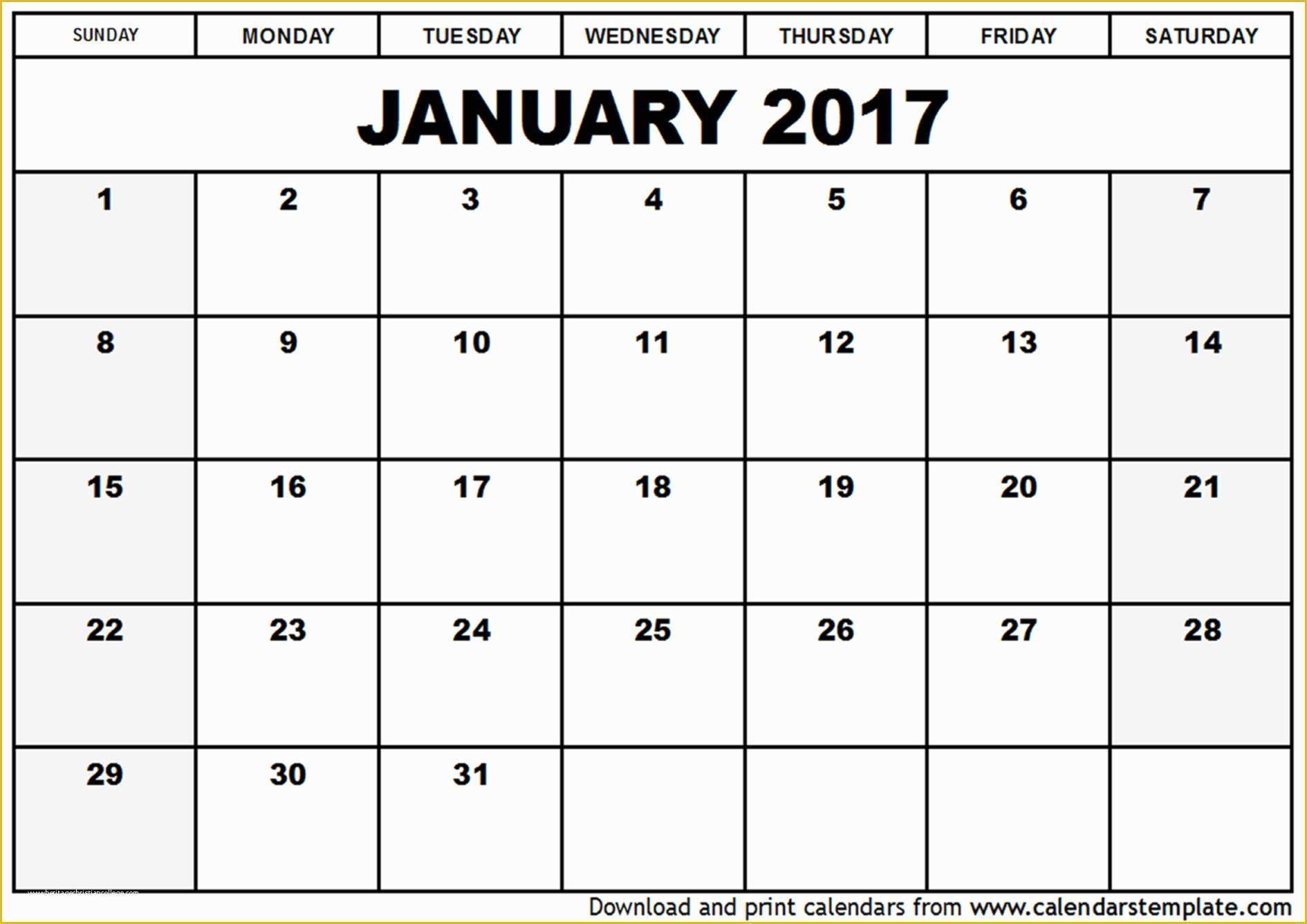 Free Photo Calendar Template 2017 Of January 2017 Calendar Template