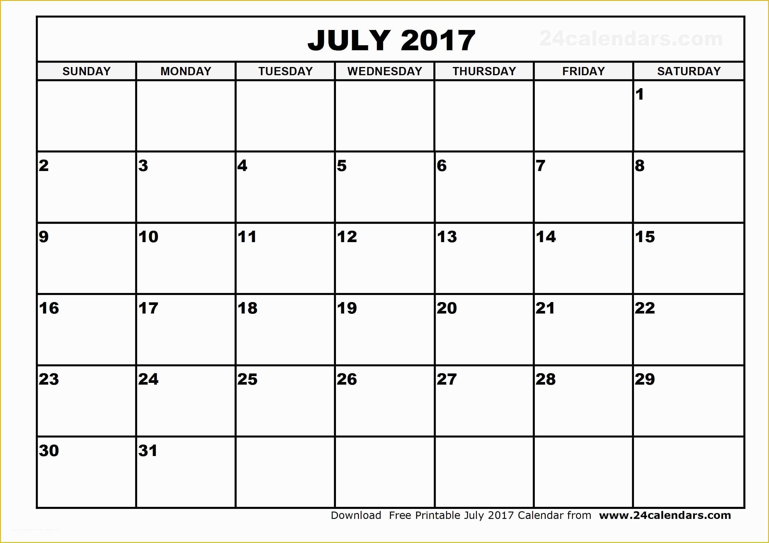 Free Photo Calendar Template 2017 Of July 2017 Calendar Template