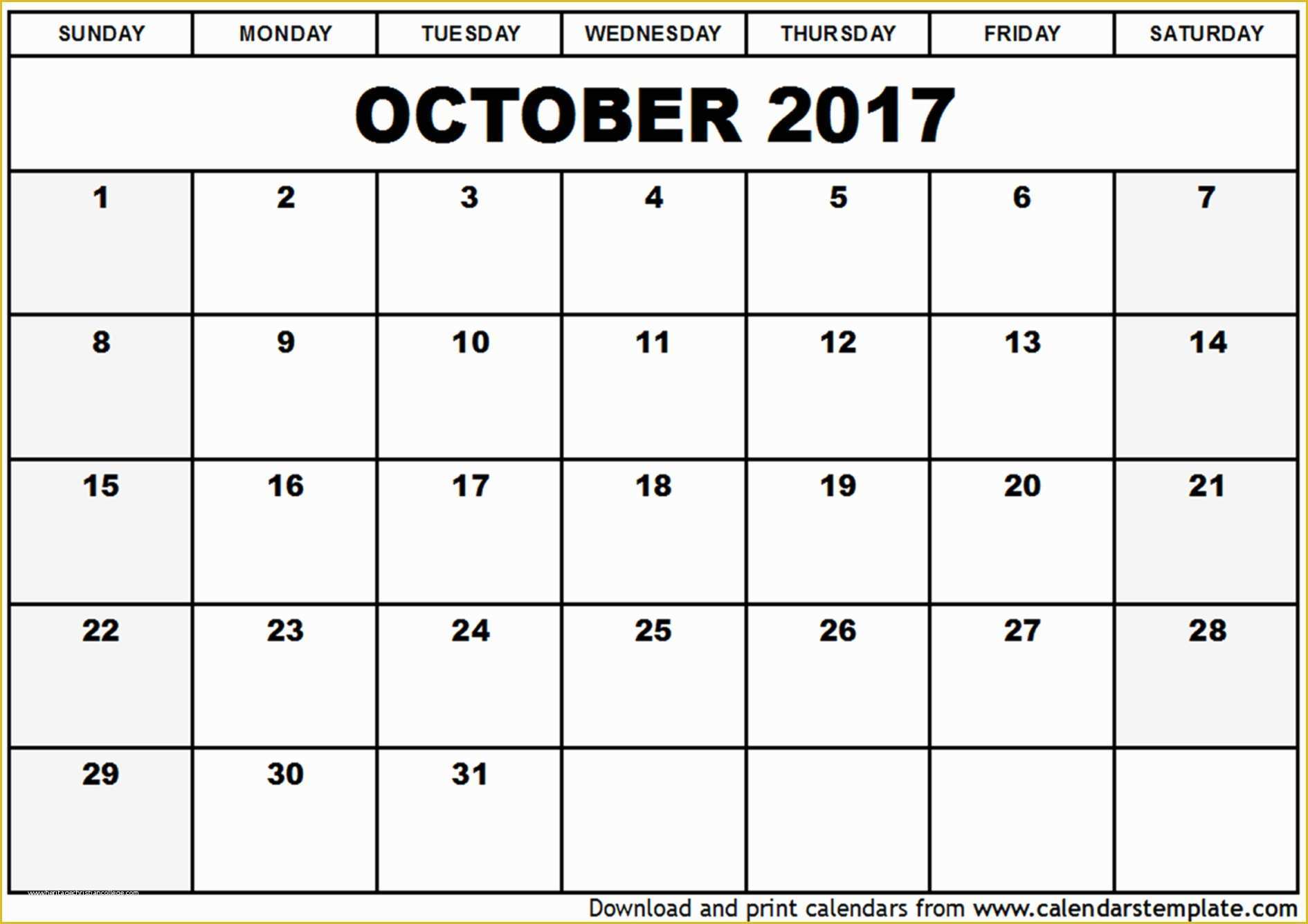 Free Photo Calendar Template 2017 Of October 2017 Calendar Excel