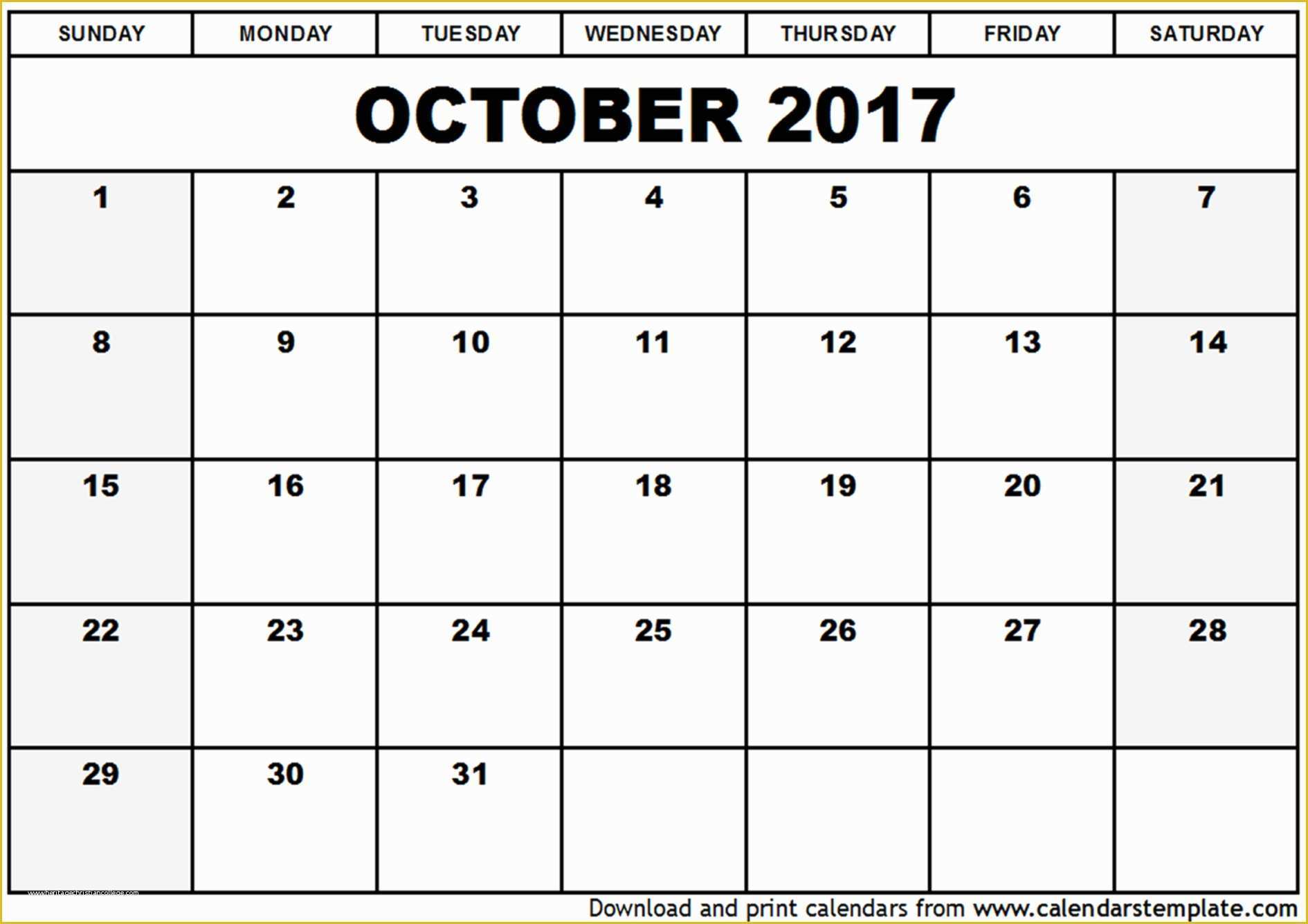 Free Photo Calendar Template 2017 Of October 2017 Calendar Excel
