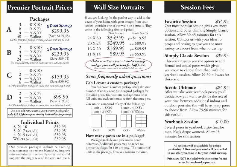 Free Photography Pricing Guide Template Of Graphy Package Pricing List Template Portrait Instant