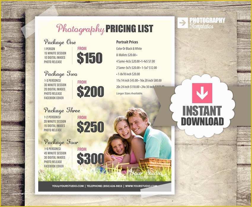 Free Photography Pricing Guide Template Of Graphy Price List Pricing List for Graphers