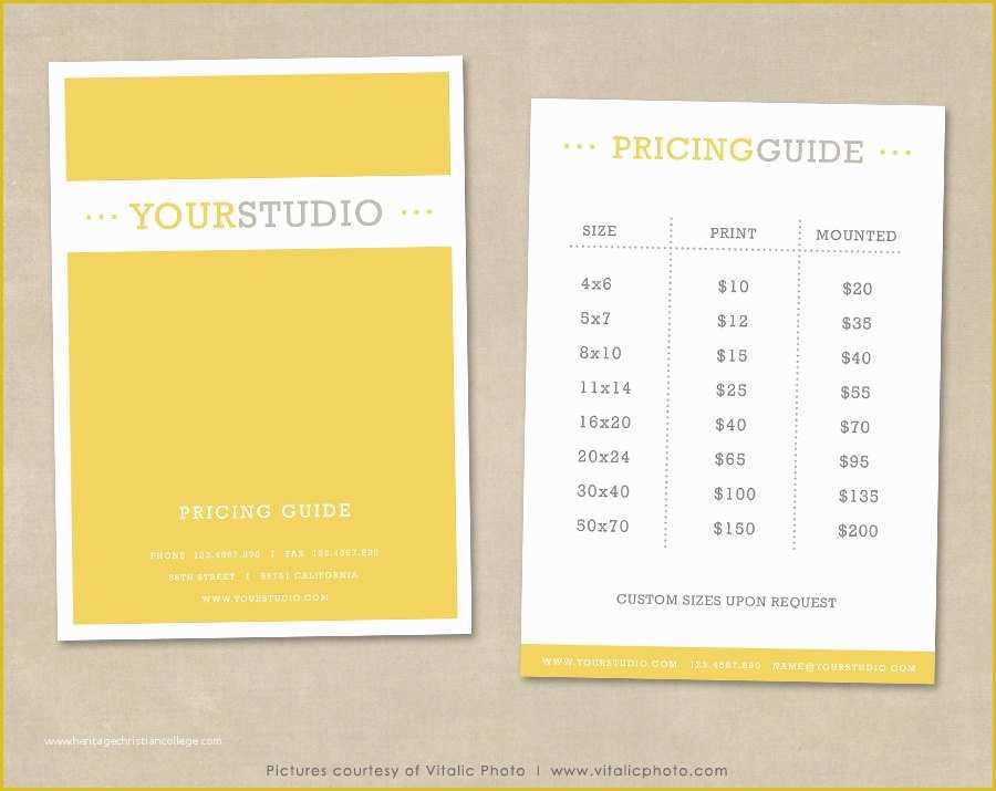 Free Photography Pricing Guide Template Of Graphy Pricing Guide Template Price List Shop