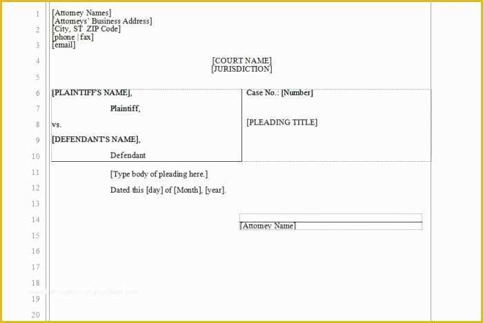 Free Pleading Paper Template Word Of Legal Pleading Template California Templates Resume
