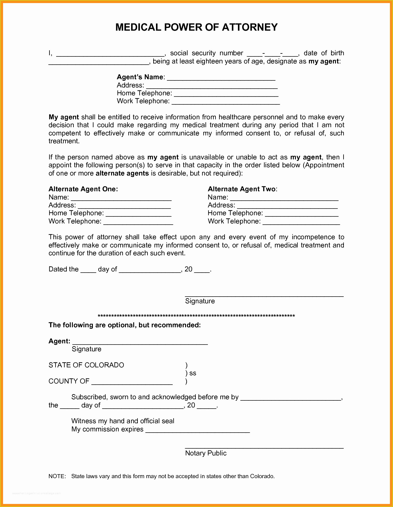 Free Poa Template Of attorney Medical Power attorney form Medical Power