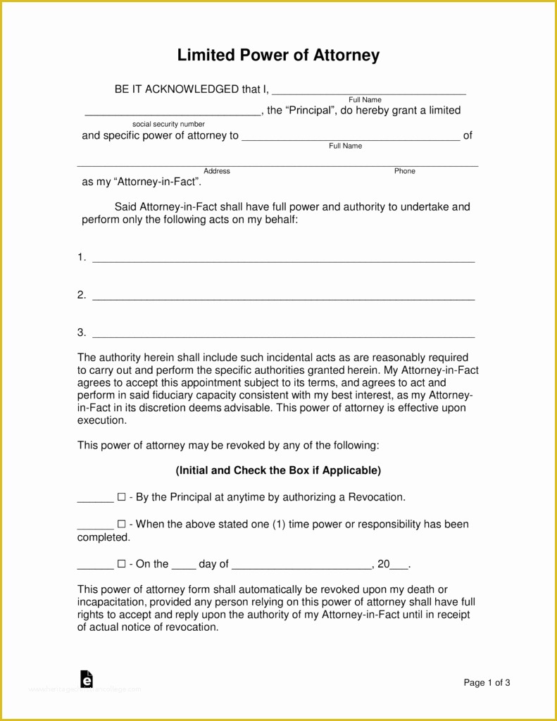 Free Poa Template Of Free Limited Special Power Of attorney forms Pdf