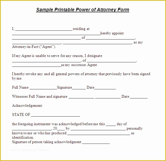 Free Poa Template Of Free Printable Power Of attorney form Generic