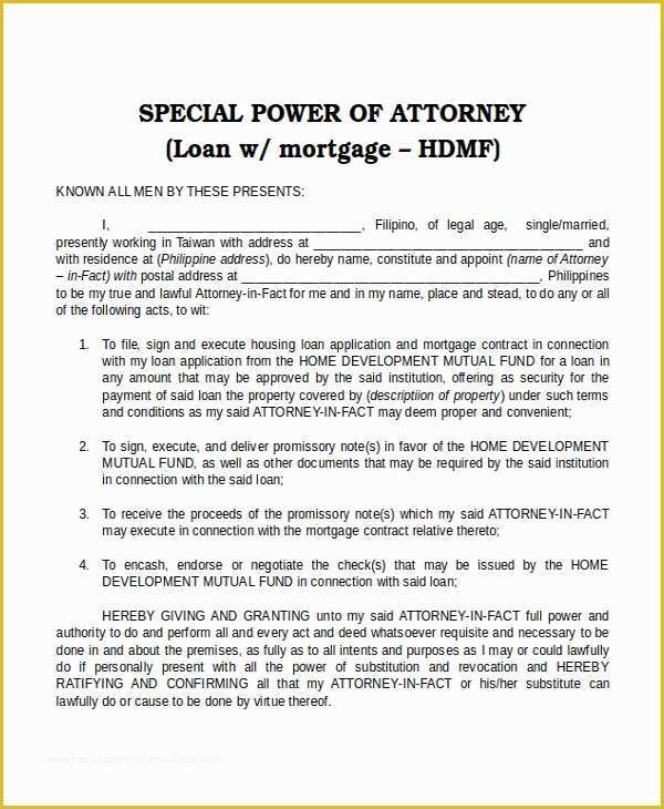 Free Poa Template Of Power attorney Sample