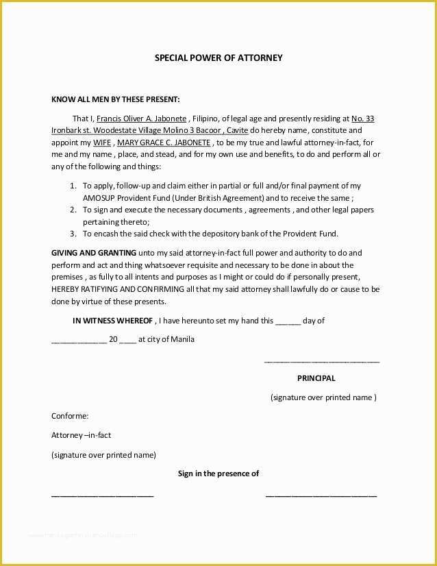 Free Poa Template Of Power attorney Template