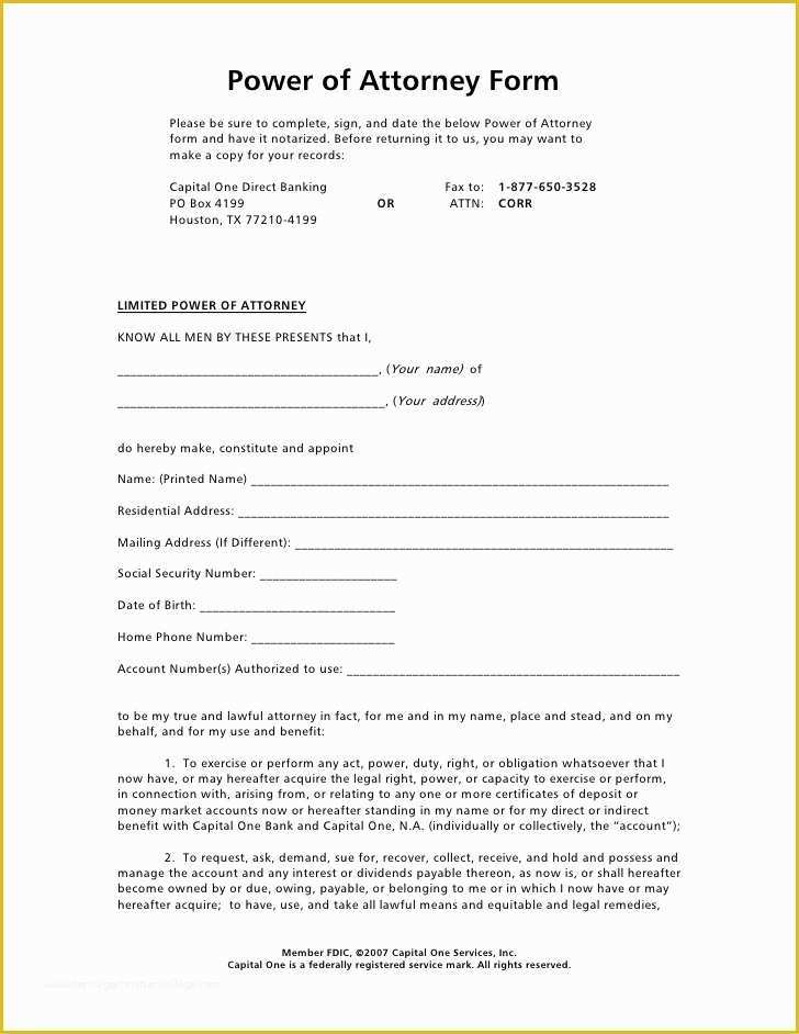 Free Poa Template Of Power Of attorney form