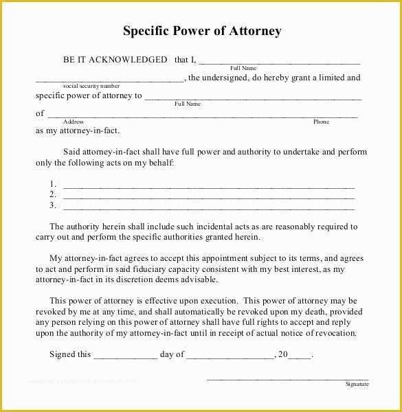 Free Poa Template Of Power Of attorney Templates – 10 Free Word Pdf Documents