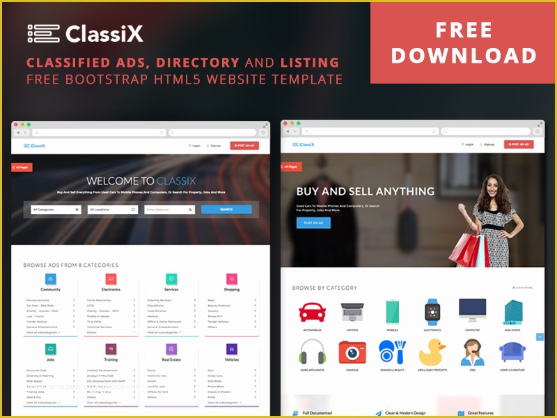 Free Podcast Website Template Of Classix – Free Bootstrap HTML5 Classified Ads Template by