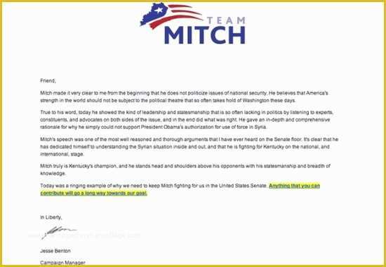 Free Political Campaign Letter Templates Of Ky Sen Mitch Mcconnell R Uses Opposition to Syria