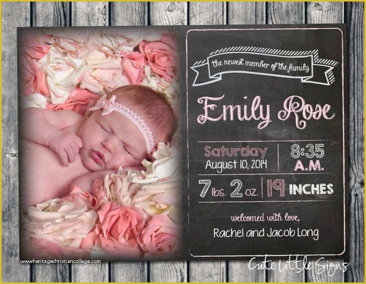 Free Pregnancy Announcement Templates Of Birth Announcement Girl Chalk Digital Download