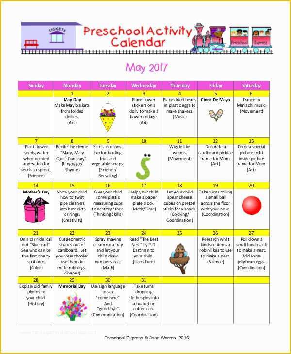 Free Preschool Calendar Templates 2017 Of 10 Activity Calendar Templates – Free Sample Example