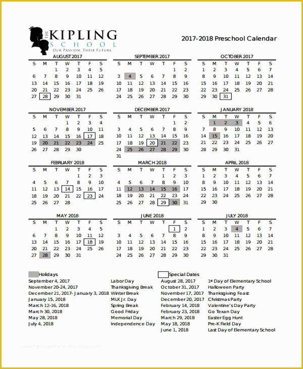 Free Preschool Calendar Templates 2017 Of 41 Free Calendar Templates