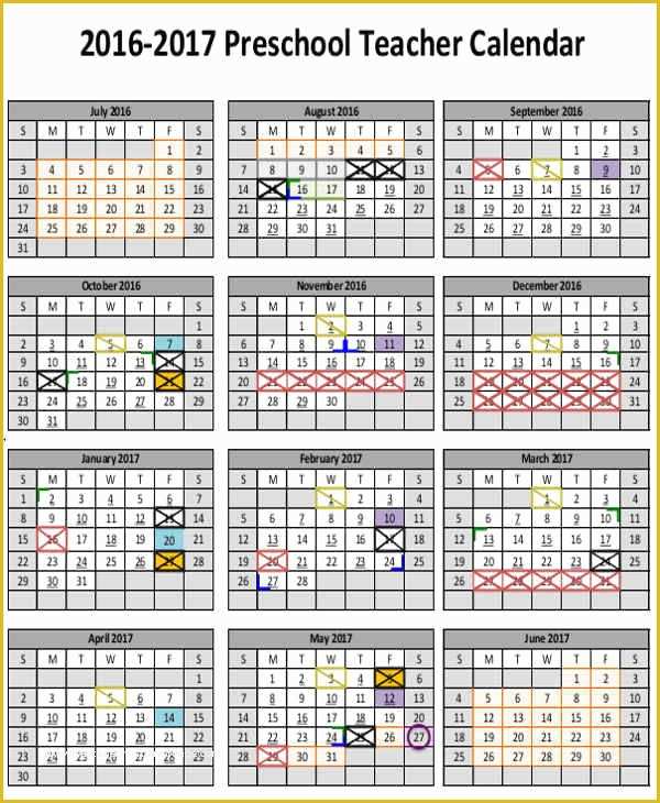 Free Preschool Calendar Templates 2017 Of 6 Teacher Calendar Templates – Free Downloadable Samples