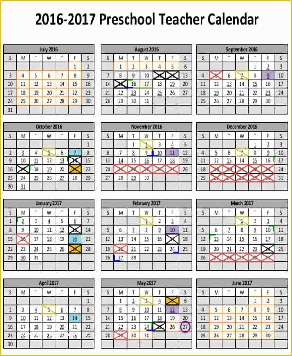 Free Preschool Calendar Templates 2017 Of 6 Teacher Calendar Templates – Free Downloadable Samples