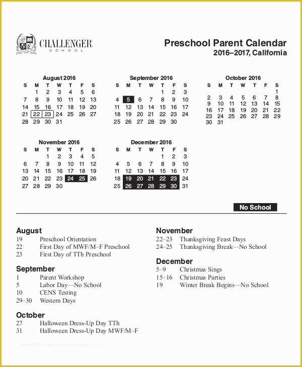 Free Preschool Calendar Templates 2017 Of 8 Preschool Calendar Templates Sample Examples