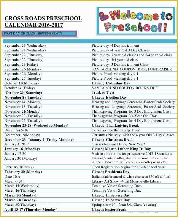 Free Preschool Calendar Templates 2017 Of 8 Preschool Calendar Templates Sample Examples