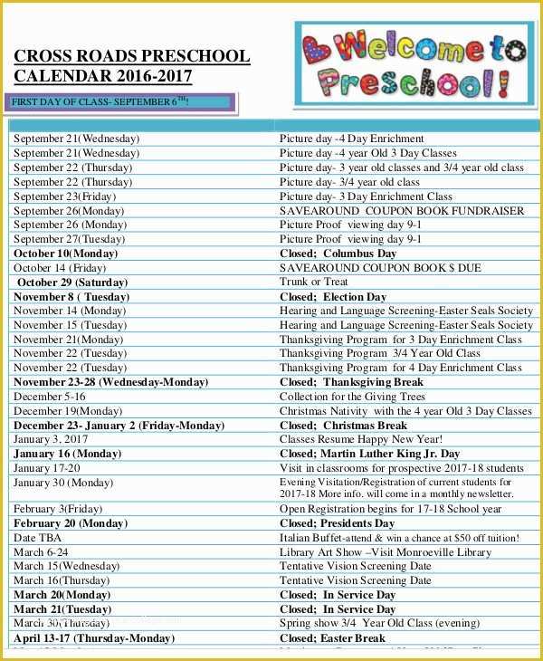 Free Preschool Calendar Templates 2017 Of 8 Preschool Calendar Templates Sample Examples