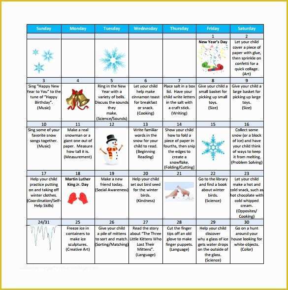 Free Preschool Calendar Templates 2017 Of Activity Calendar Template