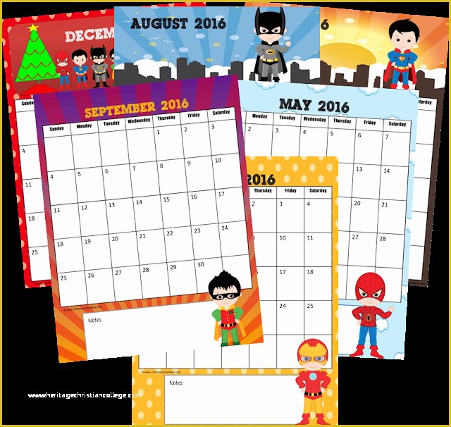 Free Preschool Calendar Templates 2017 Of Free 2016 Super Hero Calendar