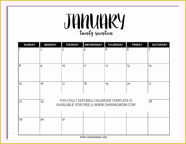 Free Preschool Calendar Templates 2017 Of Free Printable Fully Editable 2017 Calendar Templates In