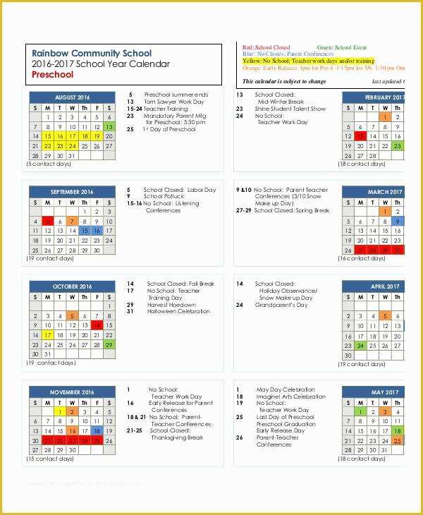 Free Preschool Calendar Templates 2017 Of Preschool Calendar Templates 9 Free Pdf format Download