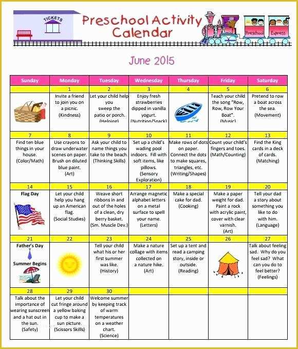 Free Preschool Calendar Templates 2017 Of Write In Calendar Template 2017 Preschool Activity