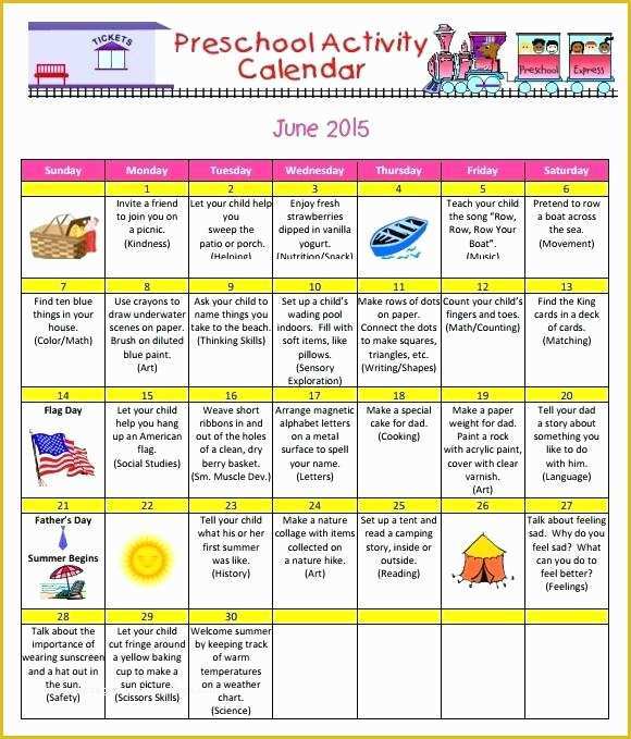 Free Preschool Calendar Templates 2017 Of Write In Calendar Template 2017 Preschool Activity