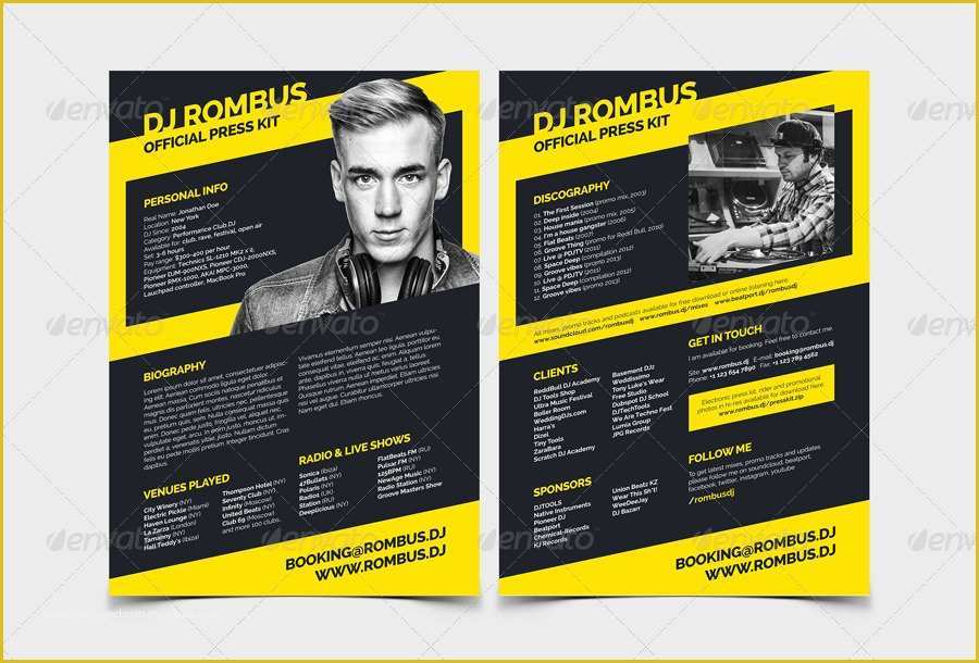 Free Press Kit Template Psd Of Rombus Dj Resume Press Kit Psd Template by Vinyljunkie