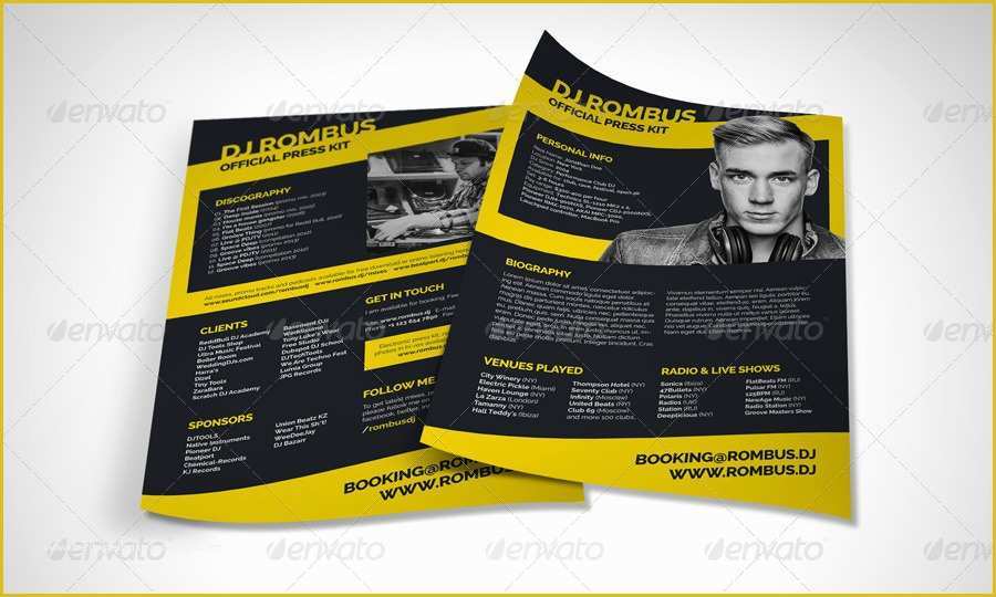 Free Press Kit Template Psd Of Rombus Dj Resume Press Kit Psd Template by Vinyljunkie