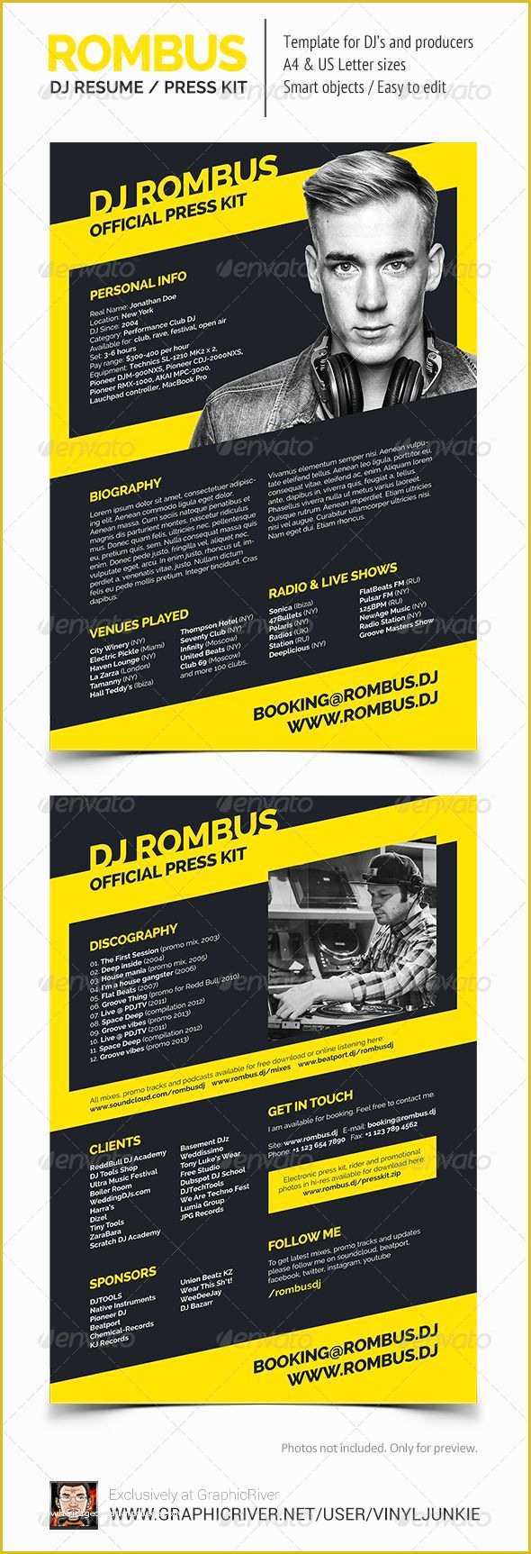 Free Press Kit Template Psd Of Rombus Dj Resume Press Kit Psd Template