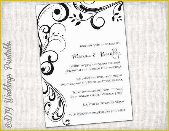 Free Printable Birthday Invitation Templates for Word Of Wedding Invitation Templates Black and White "scroll