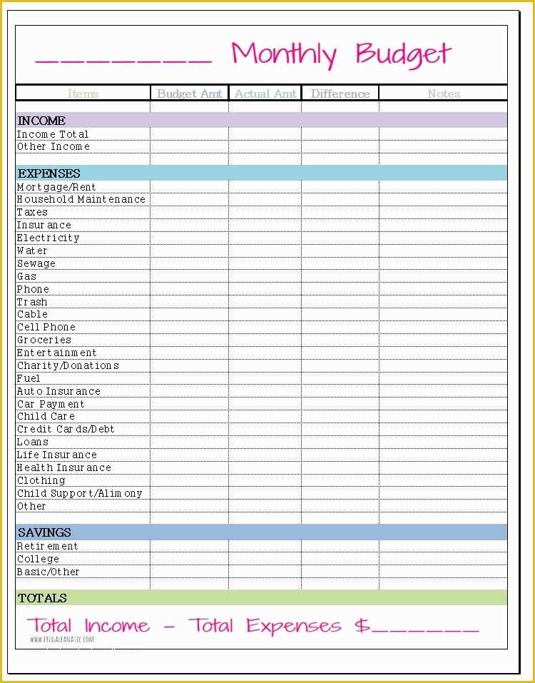 Free Printable Budget Templates Of Free Monthly Bud Template Frugal Fanatic