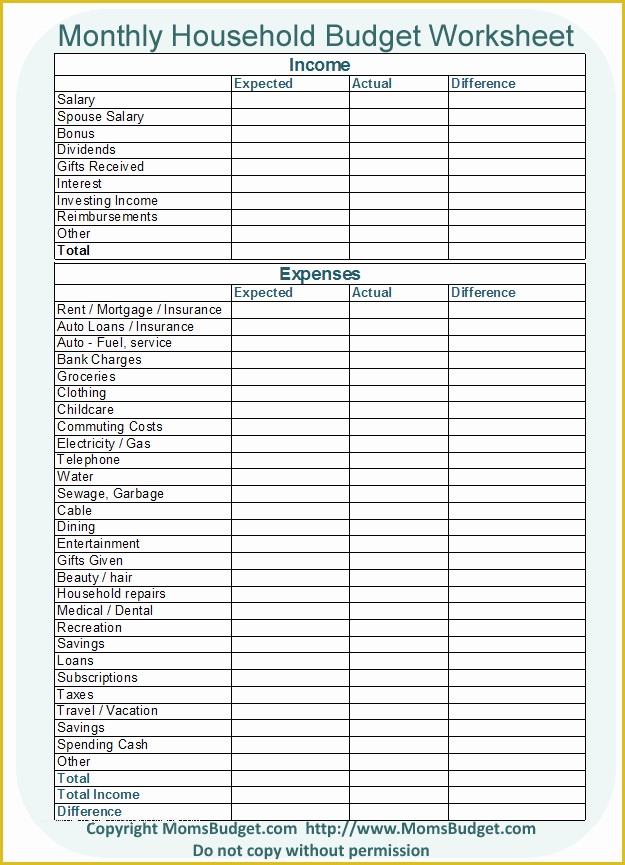 Free Printable Budget Templates Of Monthly Household Bud Worksheet Free Printable