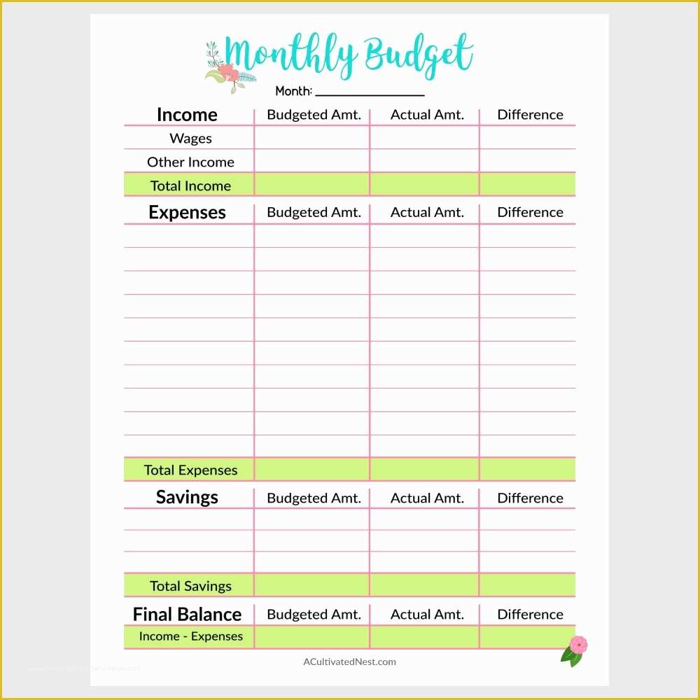 Free Printable Budget Templates Of Printable Monthly Bud Template A Cultivated Nest