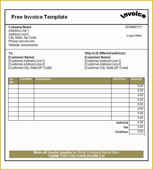 Free Printable Business Invoice Template Of 52 Sample Blank Invoice Templates