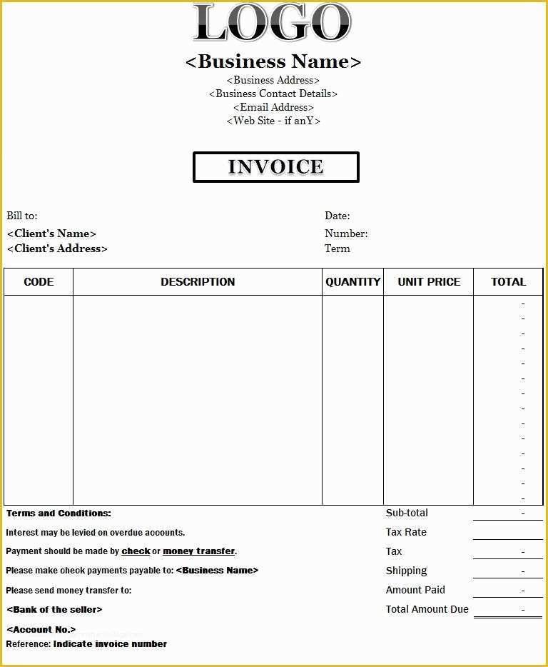 Free Printable Business Invoice Template Of Business Invoice Template