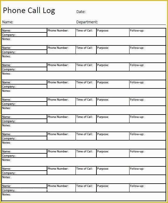 Free Printable Call Log Template Of 11 Free Sample Telephone Log Templates Printable Samples