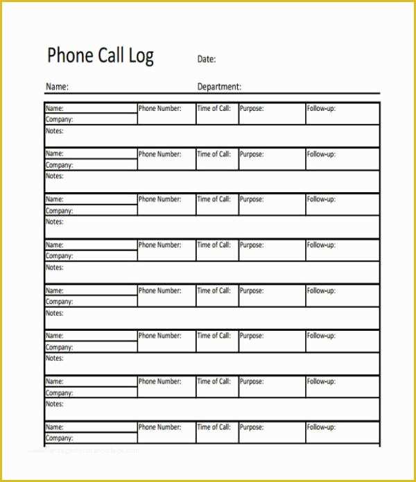 Free Printable Call Log Template Of 17 Call Log Templates In Pdf