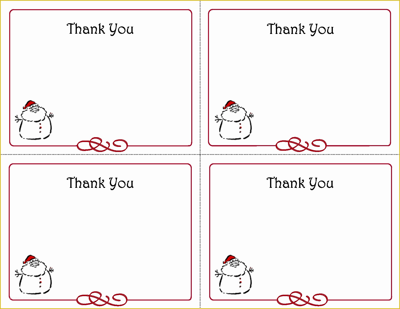 Free Printable Card Templates Of Printable Christmas Thank You Card Templates