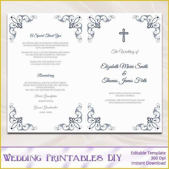 Free Printable Church Program Template Of Catholic Wedding Program Template Diy Navy Blue Church