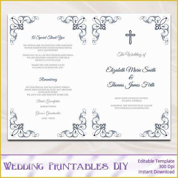 Free Printable Church Program Template Of Catholic Wedding Program Template Diy Navy Blue Church